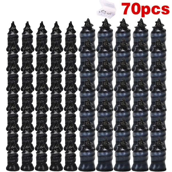 A set of 70 black nail kits for universal tubeless tire repair with screwdrivers.
