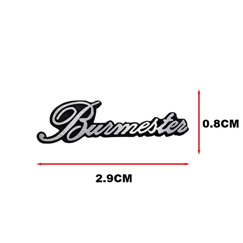 Black 3D aluminum car audio emblem with dimensions 2.9cm long and 0.8cm high