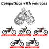 A set of replacement metal pegs for various e-bikes and motorcycles shown with compatibility labels.