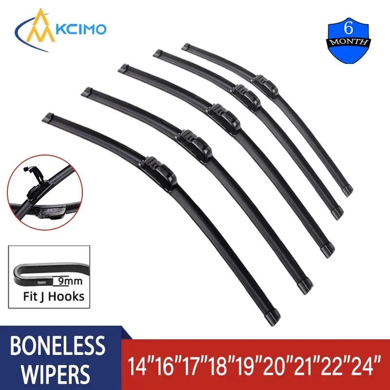 Set of six black universal car wiper blades for all weather performance