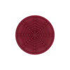 A circular coaster with a detailed, reddish-brown silicone spider web pattern.