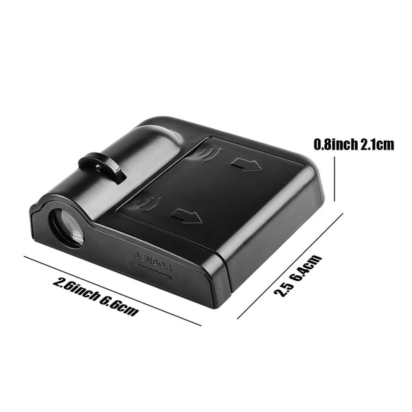A black wireless LED car door welcome light projector with a Citroën logo.