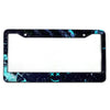 A rectangular black and teal marbled aluminum license plate frame with rounded corners.