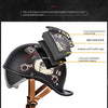 Schwarzer Vintage-Motorradhelm aus ABS-Material mit Grafikdesign und Schutzschichten.