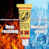 Kit de colle pour tube avec étiquettes jaune et rouge, devant un fond de feu et de glace.