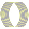 A pair of reflective wheel rim strips with parallel light gray stripes forming a curved, V-shape.