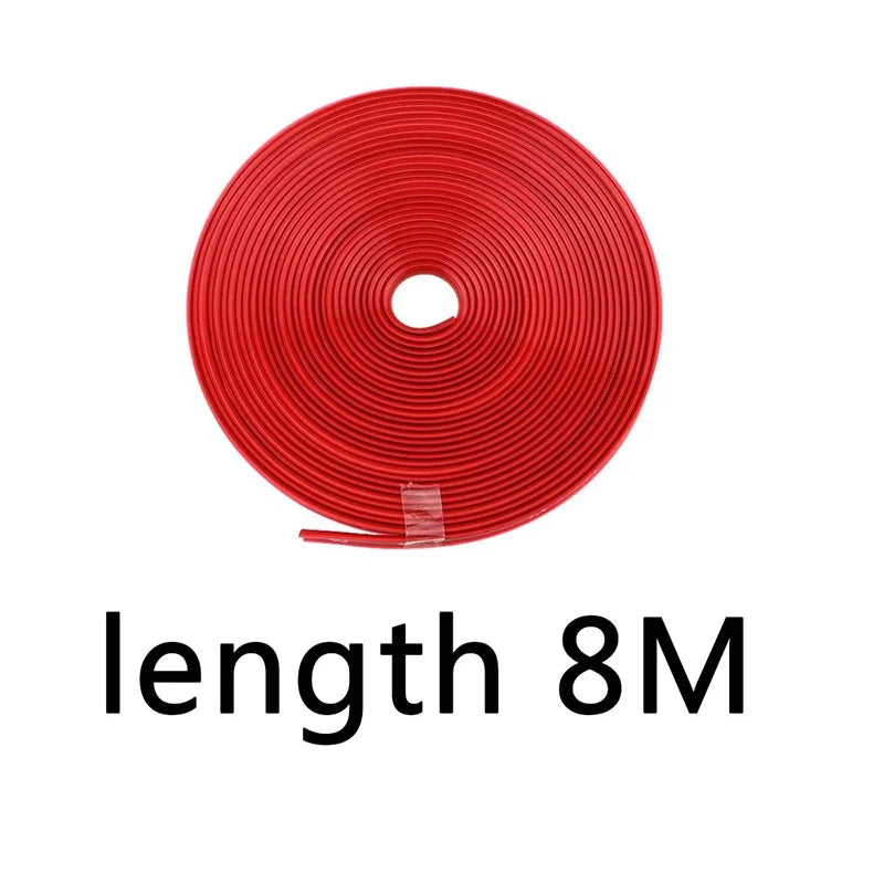 Red universal car rim protector strip coiled on a white background.