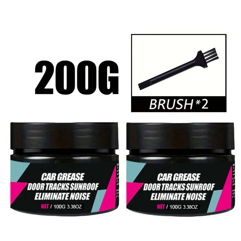 Two jars of car grease for door tracks and sunroof noise elimination with included brushes