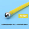 A yellow silicone gel pipette attached to a stainless steel gravity ball for fluid transfer.