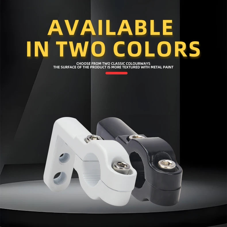 Two motorcycle signal light mount brackets shown in white and black against a dark background.