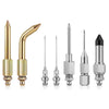 A set of seven metal grease gun needles and fittings, including brass and silver components.