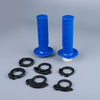 Blue universal motorcycle handlebar grips and mounting hardware.