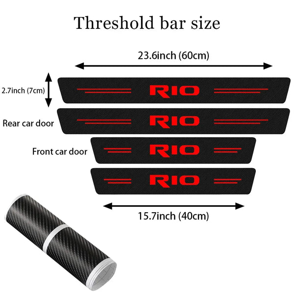 Three threshold bar size decals for car doors and a carbon fiber roll.