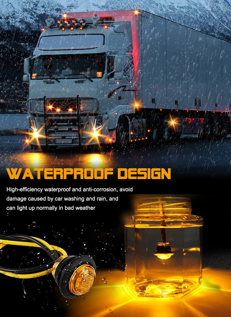 Un camion au design étanche avec un gros plan d'un feu de signalisation latéral LED.