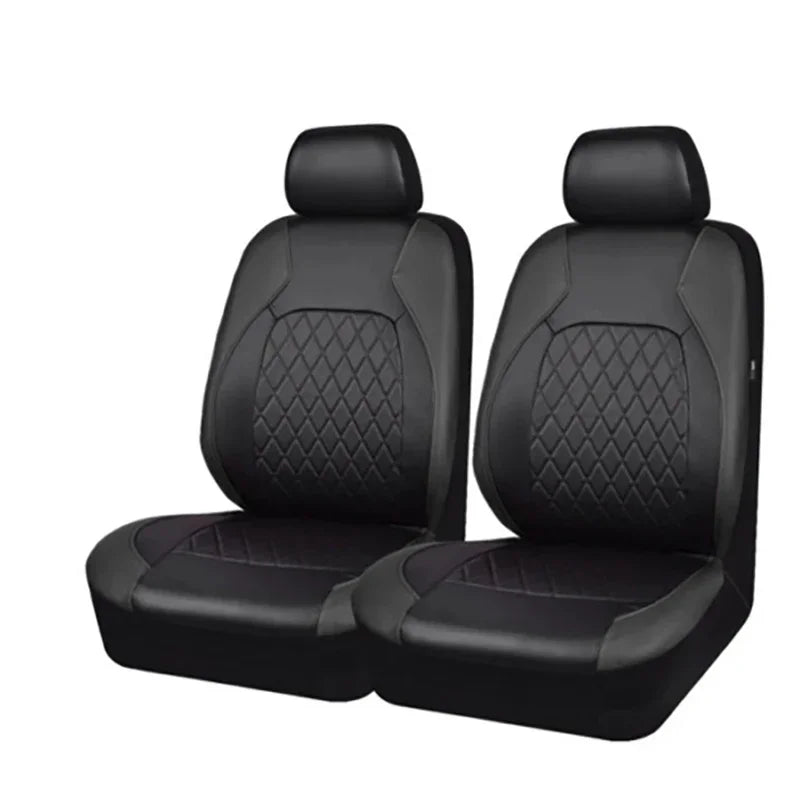 Black full coverage PU leather car seat covers shown in a side view.