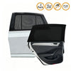 A black car window mesh sun shade with a mosquito net is shown in an open position.