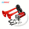 Red and black dual tone air horn kit with compressor for vehicles