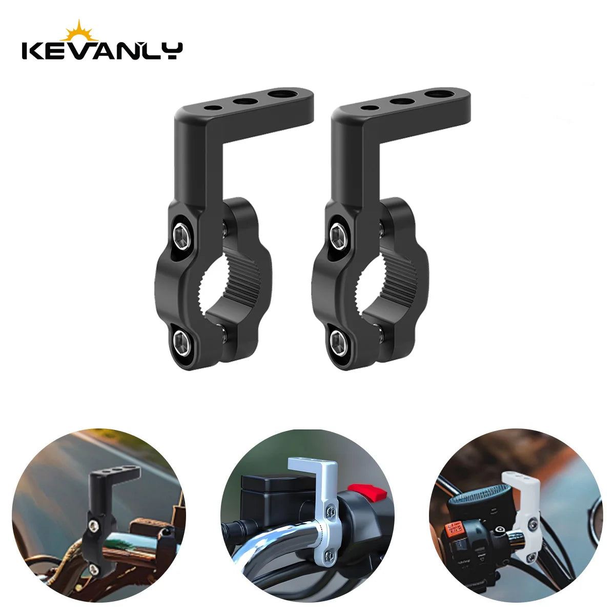 A pair of black dual motorcycle signal light mount brackets for mounting lights on a vehicle.