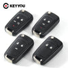 Four black flip remote car keys for Chevrolet, Opel, and Vauxhall models shown from various angles