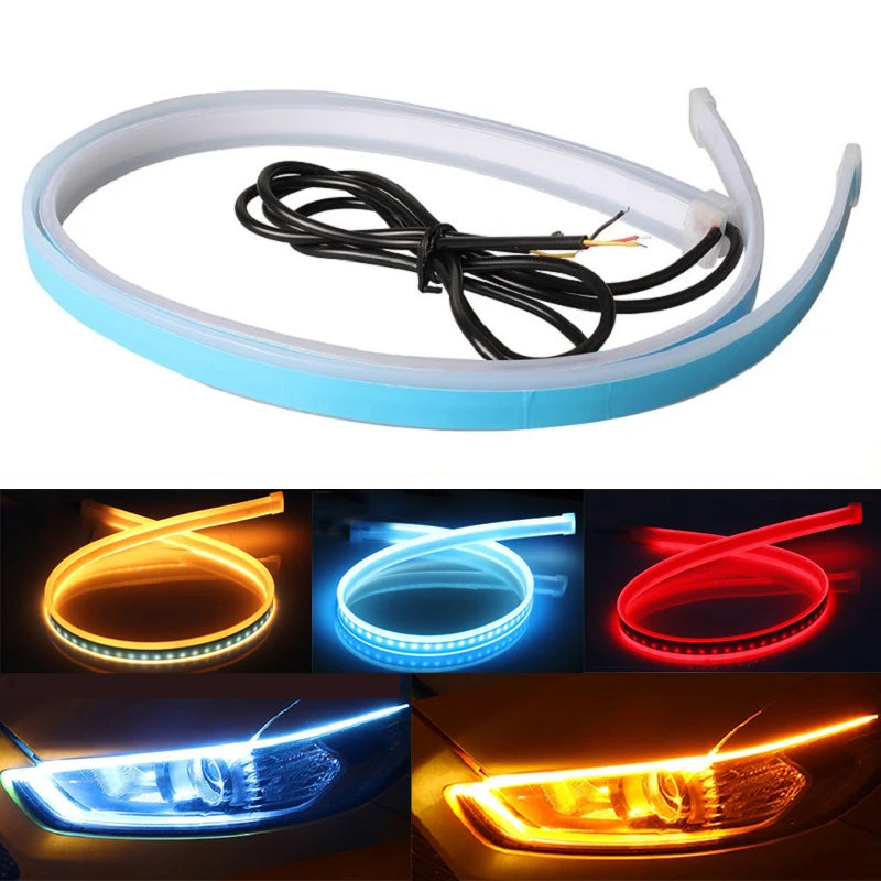 شرائط إضاءة LED مرنة للنهار لضوء المصابيح الأمامية للسيارة بألوان وزوايا مختلفة.