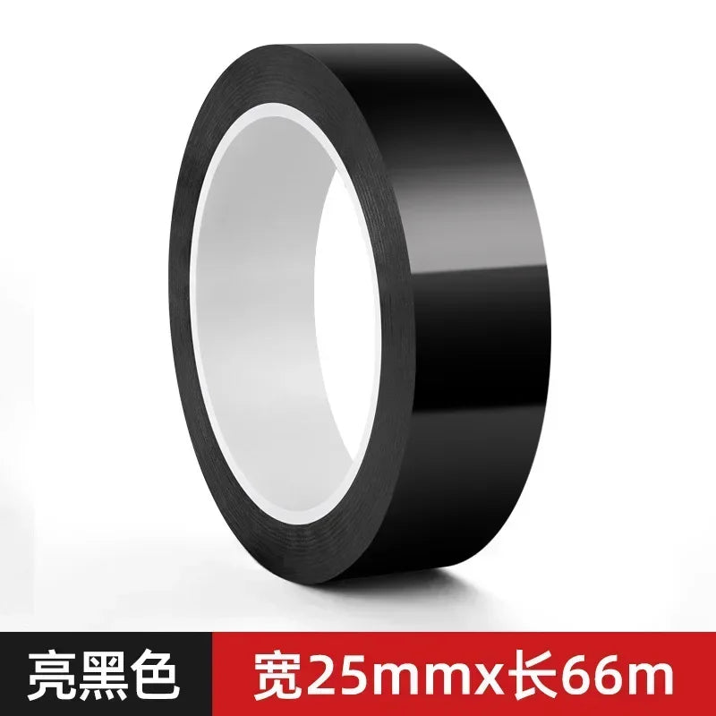 Roll of black glossy anti-scratch window trim decals measuring 25mm thick and 66 meters long