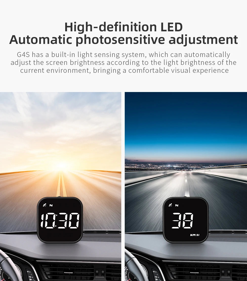 High-definition LED automatic photosensitive adjustment display showing a digital speed reading on a car dashboard.