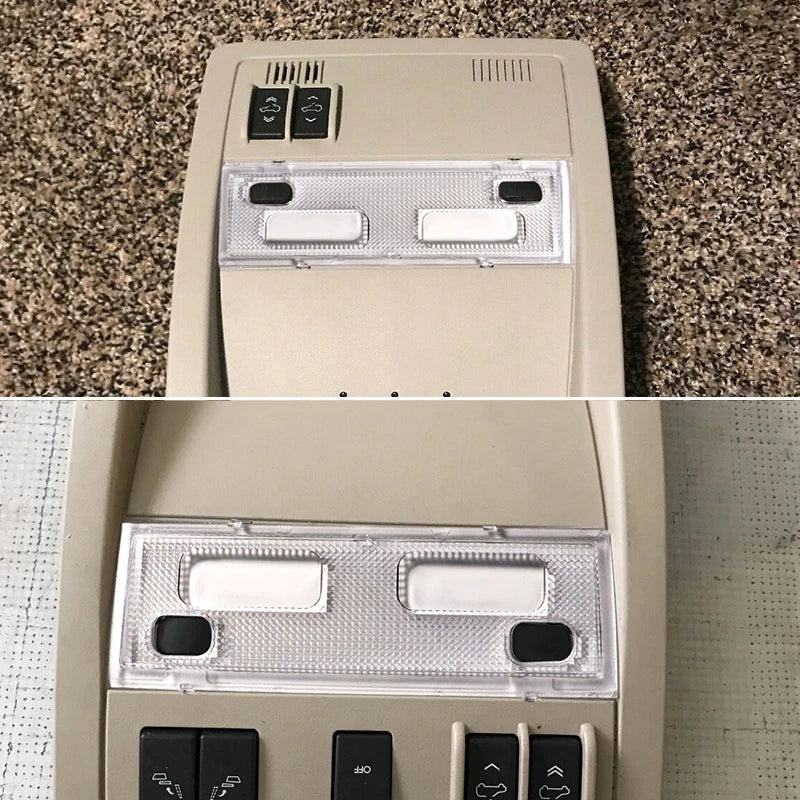 Close-up view of a beige dome light cover for Chevy/GMC SUVs showing the interior and exterior components.