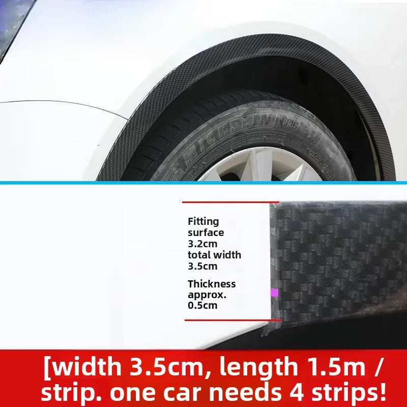 Carbon fiber wheel arch trims showing dimensions and application for auto body styling