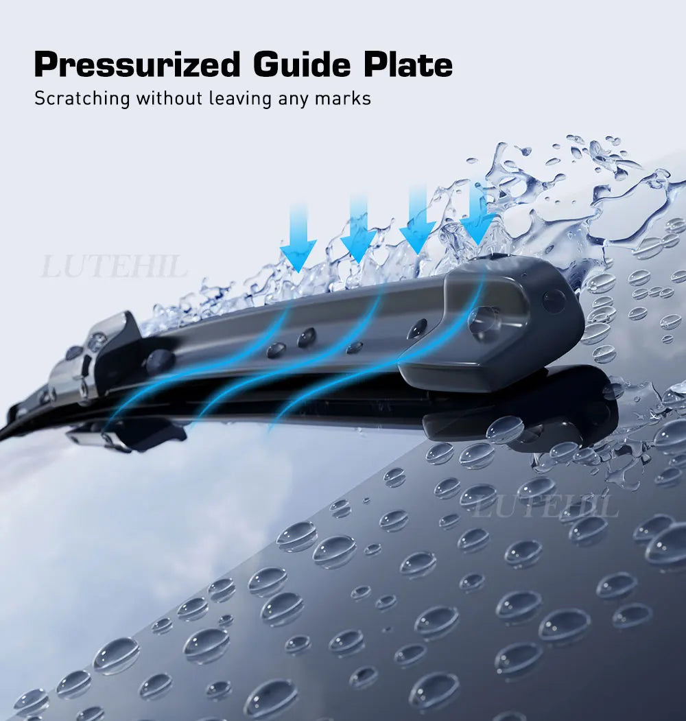 A pressurized guide plate tool is shown applying pressure to a car windshield while cleaning the glass.