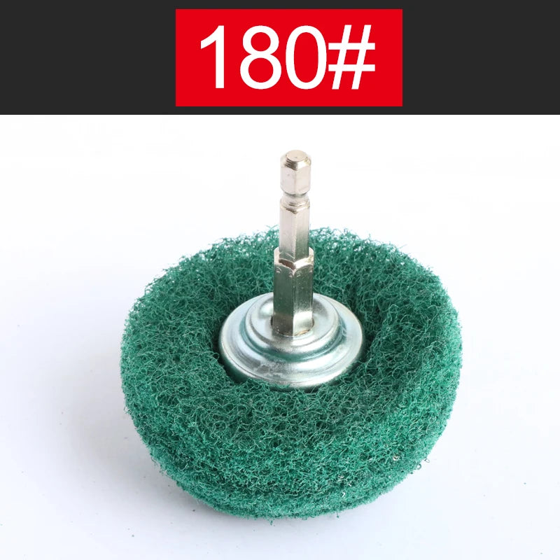 A green precision flap sanding wheel with a metal shaft and mounting base.
