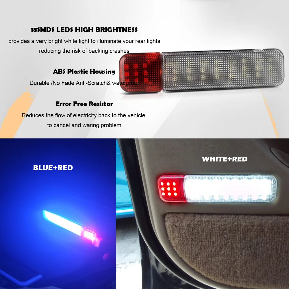 Close-up view of a white and red LED interior door panel light assembly for large SUVs