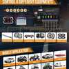 An AUXBEAM control panel shows various light equipment options like light bars, pods, and rock lights for vehicles.