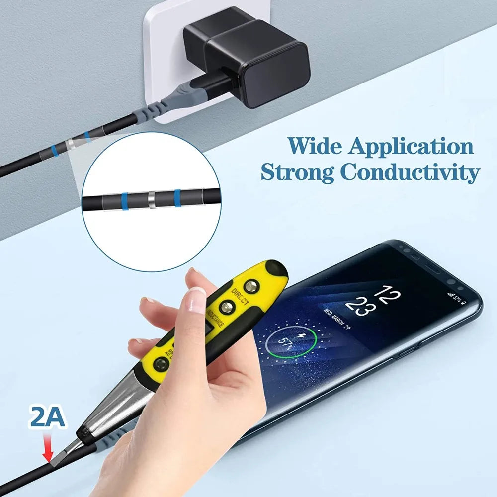 A hand holds a heat shrink wire terminal and hot air gun kit demonstrating strong conductivity for wide application.