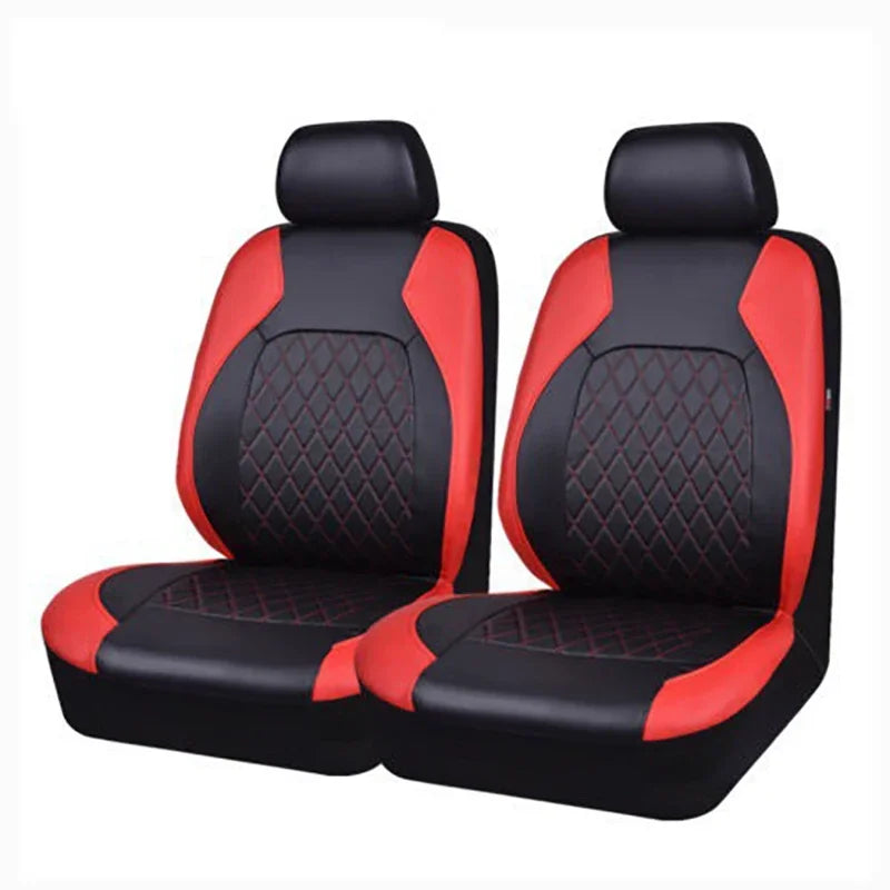 Black and red full coverage PU leather car seat covers with headrests