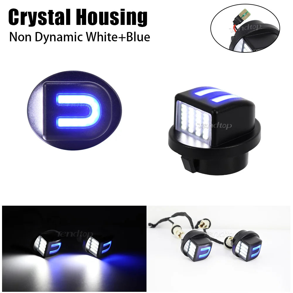 A set of LED license plate lights for trucks and SUVs, featuring white and blue illumination.