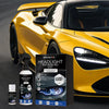 Gelbes Sportauto mit refurbished Scheinwerfer-Produktbox und Flasche.