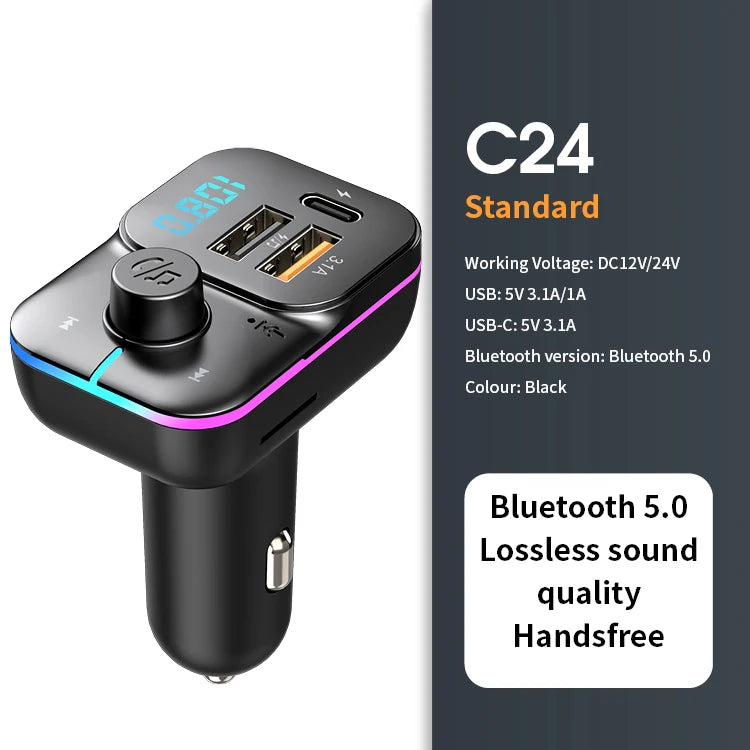 Schwarzes Bluetooth-Auto-Audio-Transmitter-Gerät aus der oberen Ansicht.