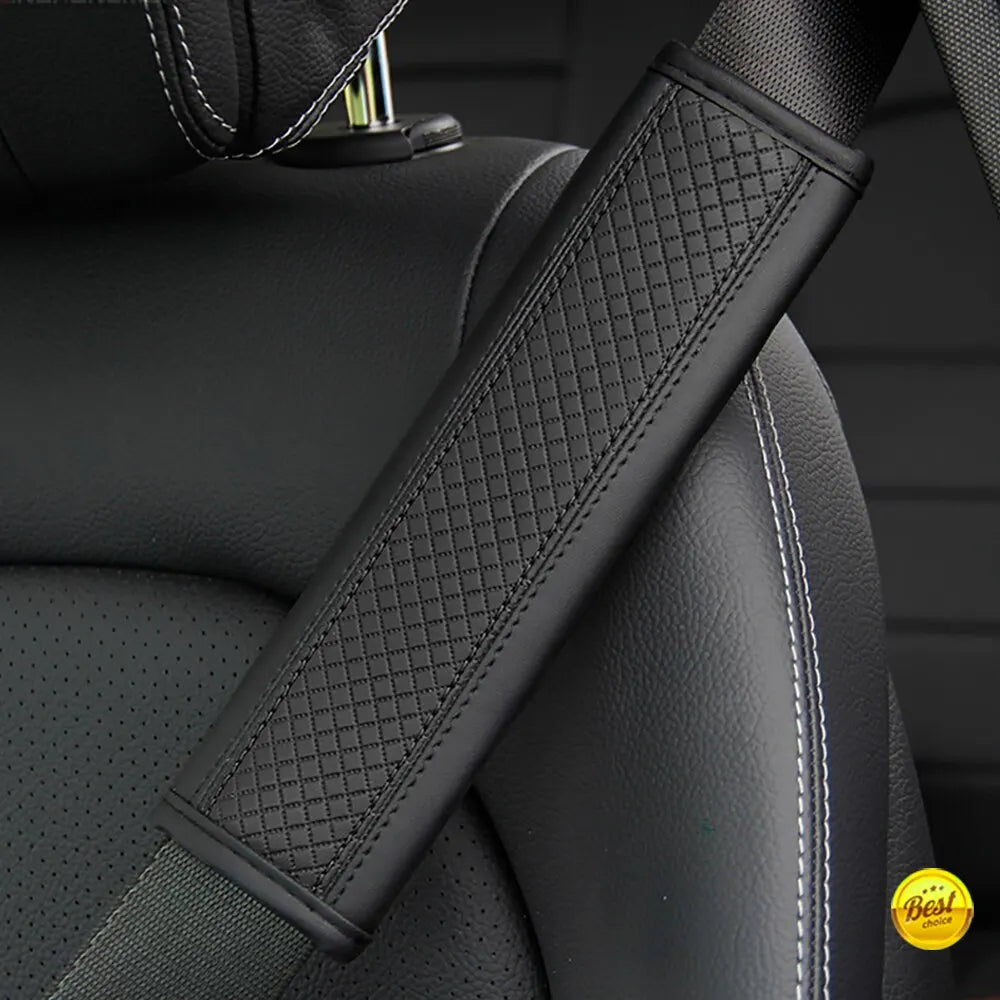 Housse pour ceinture de sécurité en cuir PU noir, gravée, pour siège de voiture noir.
