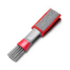 A cleaning brush set with a gray bristled head and a red handle for car air vent cleaning.