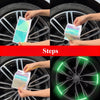 Schritte zum Anbringen reflektierender Feliensticker auf eine Reifenmontierung.