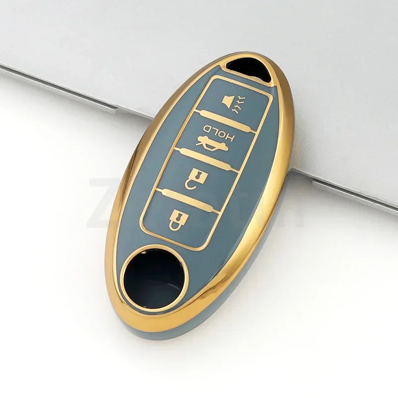 Goldfarbiger Multifunktions-Auto-Schlüssel-Etui mit verschiedenen Tasten und einer Schlitzfunktion.