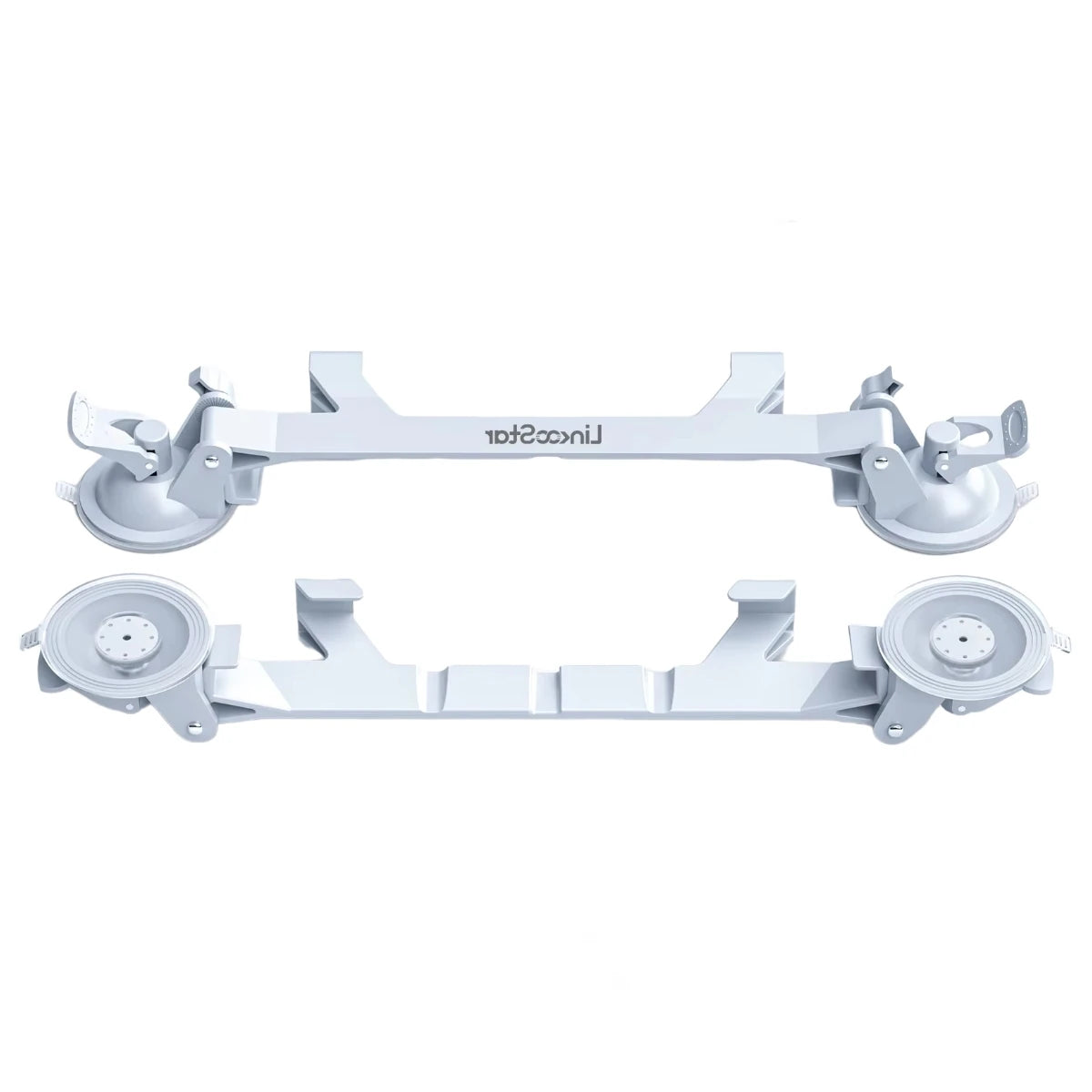 A white portable suction mount designed to hold Starlink Mini devices.