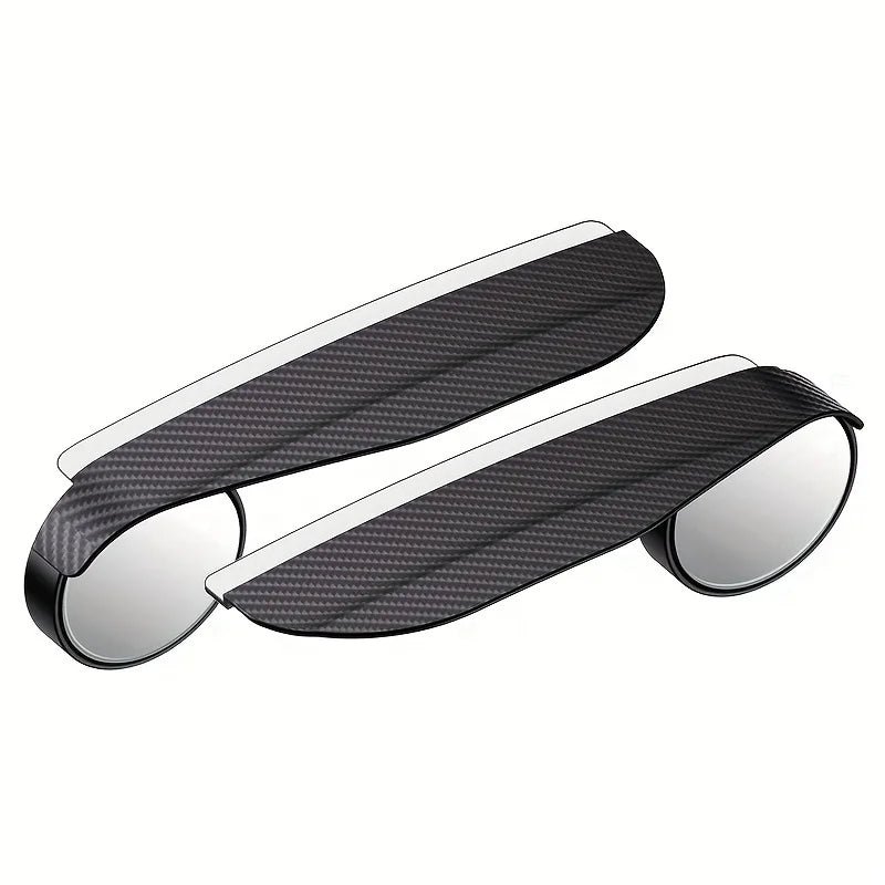 A pair of black carbon fiber blind spot mirrors with clear rain shields.