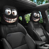Black car seat headrest covers featuring decorative cartoon faces for enhanced comfort and style