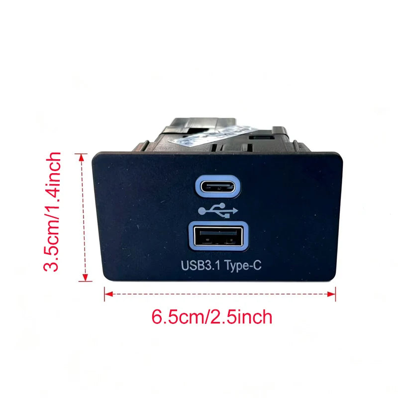 A dark blue universal USB hub with a Type-C port for wireless CarPlay and Android Auto.