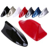 A set of universal car shark fin antenna covers in various colors including black, silver, white, and blue.