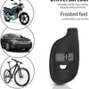 A black digital tire pressure gauge with a frosted grip handle shown next to various vehicles.