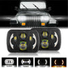 A set of square LED headlights and turn signals for a vehicle, showing low beam, high beam, truning light, and running light 