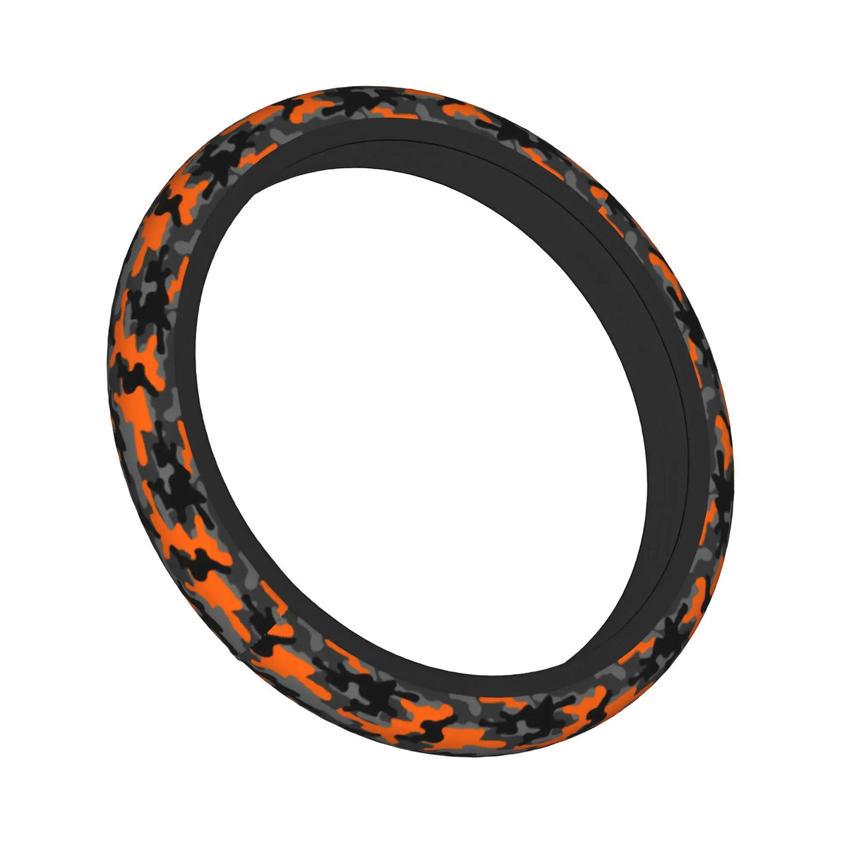 Schwarze Lenkradabdeckung mit orange-grauem Camouflage-Muster