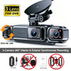 Caméra dashcams noire rotative avec trois lentilles pour enregistrement simultané 360° intérieur/extérieur.